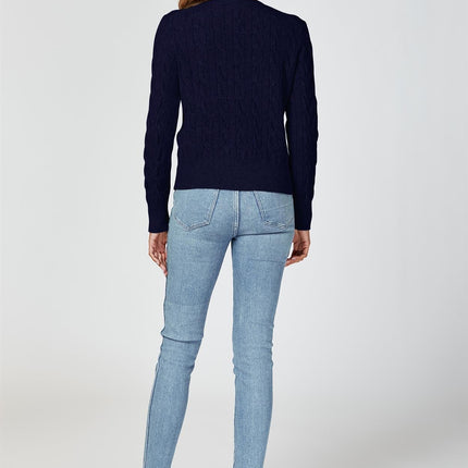Cable-Knit Crewneck Cardigan In Navy