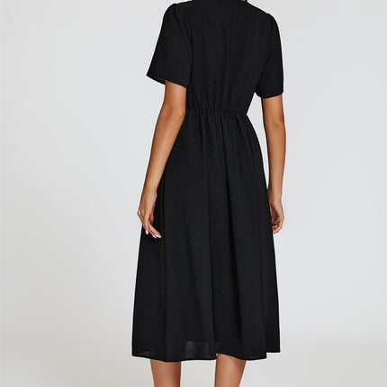 Button Front Midi Dress In Black