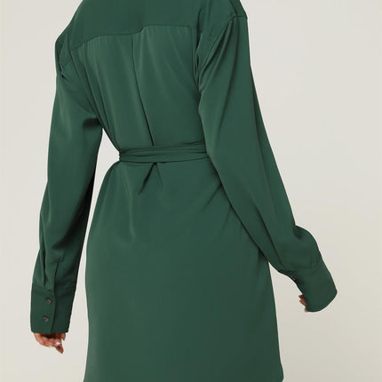 Relaxed Rounded Side Split Mini Shirt Dress In Green
