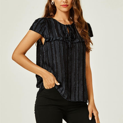 Flocked Tulle Sheer Top In Black