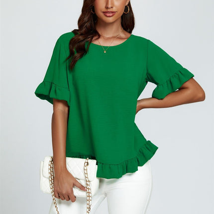 Frill Detail Short Sleeves Top In Green