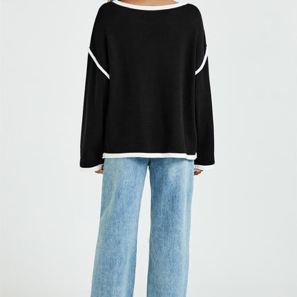 White Striped Oversized Jumper Top In Black