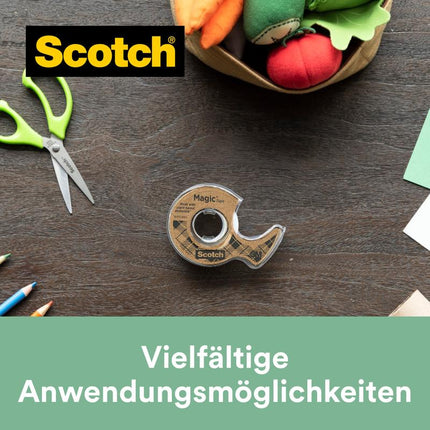 Scotch® Magic™ Klebeband, mit 66 % pflanzlichem Klebstoff hergestellt, 19 mm x 20 m, 1 Rolle + 1 Abroller aus Recyclingmaterial/Packung | Packung (1 Rolle)