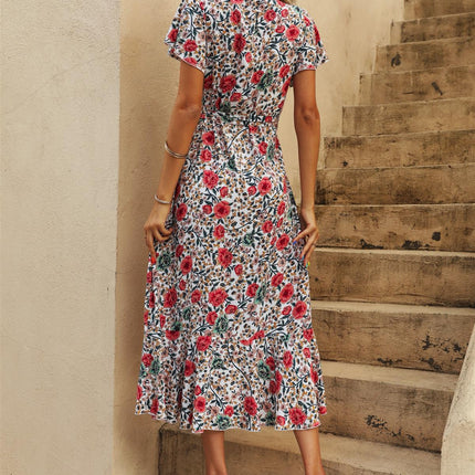 Floral Print Wrap Hem Midi Dress In White