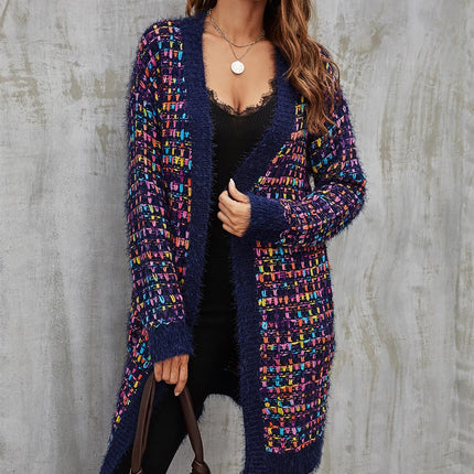 Pink mix Multi colour Speckles Boucle Check Cardigan In Navy
