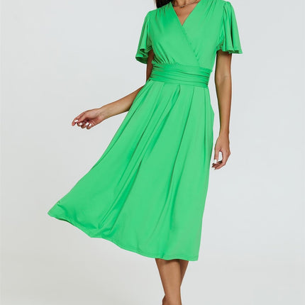 Angel Sleeve Jersey Midi Dress In Green