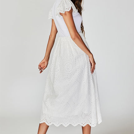 Jersey Broderie Midi Dress In White
