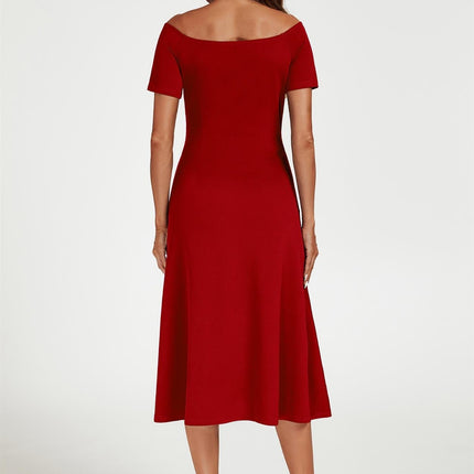 Bardot Midi Dress In Red
