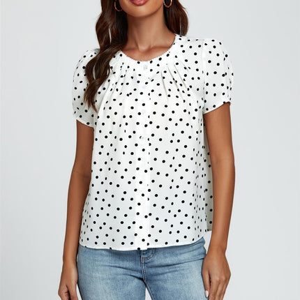 Dot Print Short Sleeves Top In White