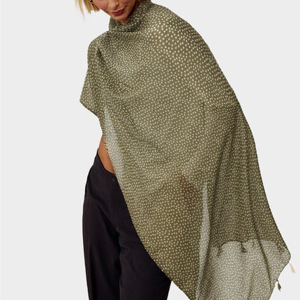 Little Floral Print Tassel Scarf In Brown