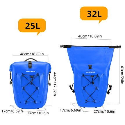 ROCKBROS Gepäckträgertasche 25L-32L 100 % wasserdicht mit Tragegriff