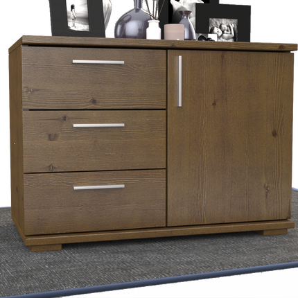 Nobis Kommode Bio Kiefer Massivholz 1-türig mit 3 Schubladen - 57 cm