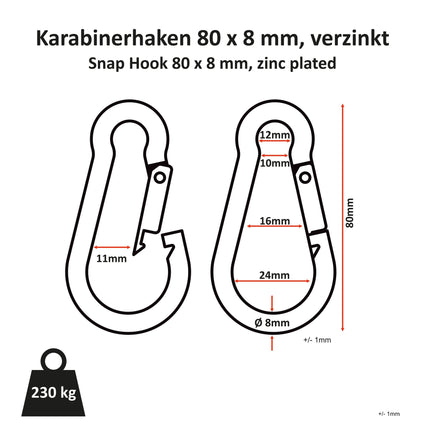 SEO. 80 mm x 8 mm Karabinerhaken - Gewichtsbelastung bis zu 250 kg! C.P. Sports - G39 - Blau Linkreich