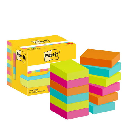 Post-it® Notes, Poptimistic Collection, 38 mm x 51 mm, 100 Blatt/Block, 12 Blöcke/Packung, Kartonverpackung, 100% PEFC, SGSCH-PEFC-COC-110078 | Packung (1 Stück)
