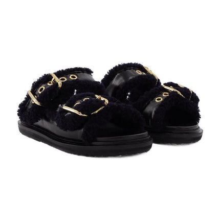 Slides Fussbett aus schwarzem Leder