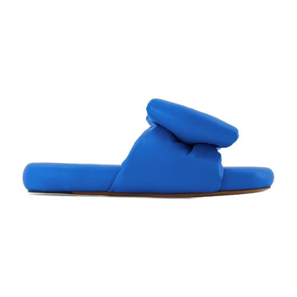 Bow Padded Slides - Off White - Blue - Leather