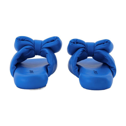 Bow Padded Slides - Off White - Blue - Leather