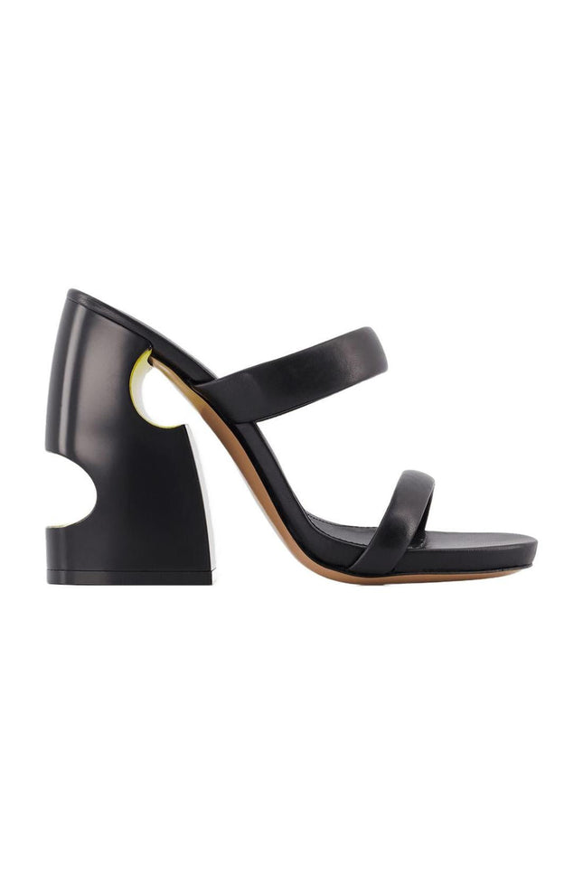 Bulky Slides - Off White - Black/Yellow - Leather