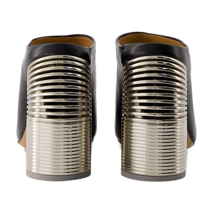 Silver Spring Pantoletten - Off White - Leder - Schwarz/Silber