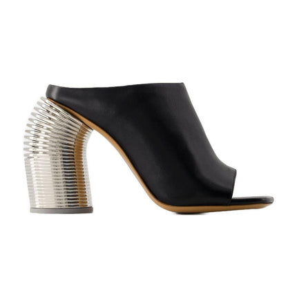 Silver Spring Pantoletten - Off White - Leder - Schwarz/Silber