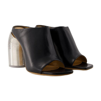 Silver Spring Pantoletten - Off White - Leder - Schwarz/Silber