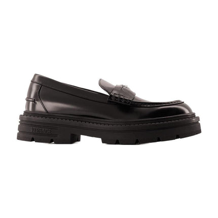 Flache Schuhe Loafers Calf Leather - Versace - Leder - Schwarz