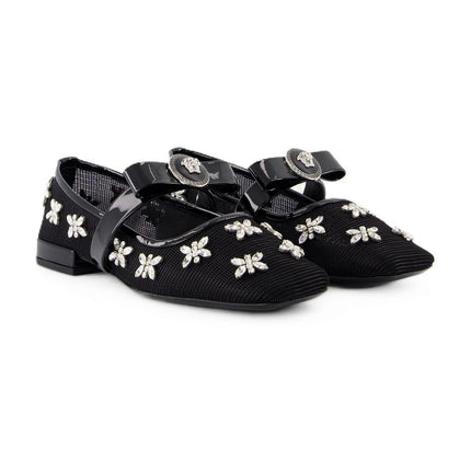 Flache Schuhe Gianni Ribbon - Versace - Leder - Schwarz