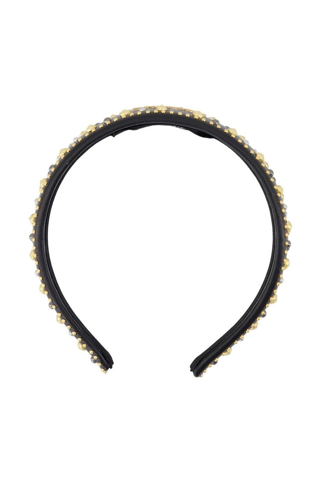 Lettering Haarreif - Versace - Leder - Schwarz