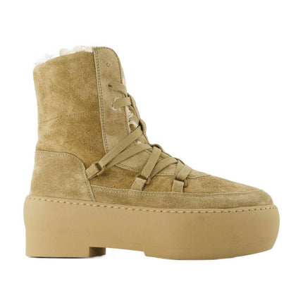 Chunky Sole Schnürstiefeletten aus Leder Beige