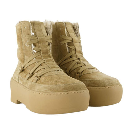 Chunky Sole Schnürstiefeletten aus Leder Beige