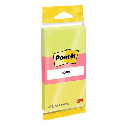 Post-it® Notes, Verschiedene Neonfarben, 38 mm x 51 mm, 100 Blatt/Block, 3 Blöcke/Packung, 100% PEFC, SGSCH-PEFC-COC-110078 | Packung (1 Set)