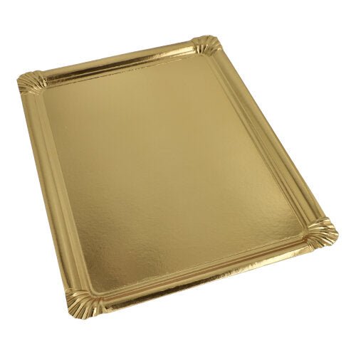 Starpak 5 Servierplatten, Pappe, PET-beschichtet eckig 34 cm x 45,5 cm gold | Packung (5 Stück)