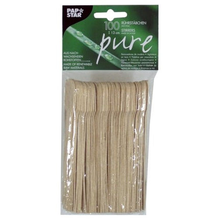 PAPSTAR Rührstäbchen Holz "pure" 13 cm, umweltfreundlich und stabil | Beutel (100 Stück)