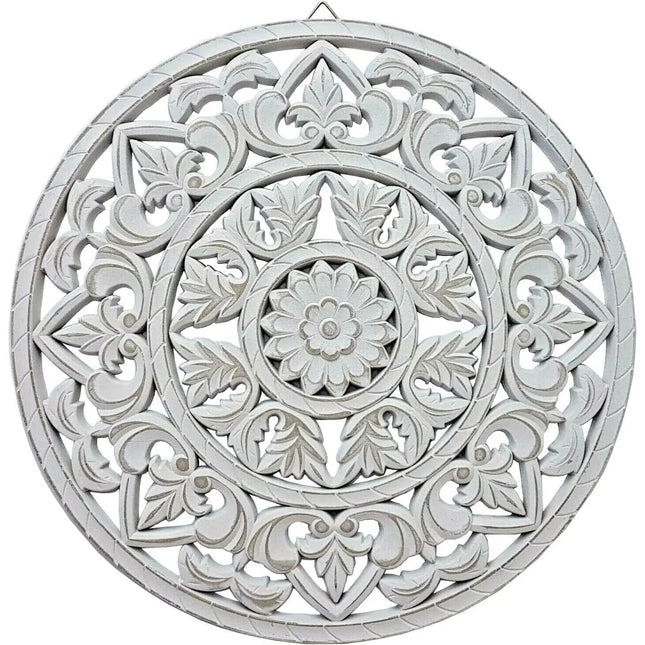 Holzbild Wand Wandbild Holz weiß Ornament Wandornament Wanddeko 35 cm shabby