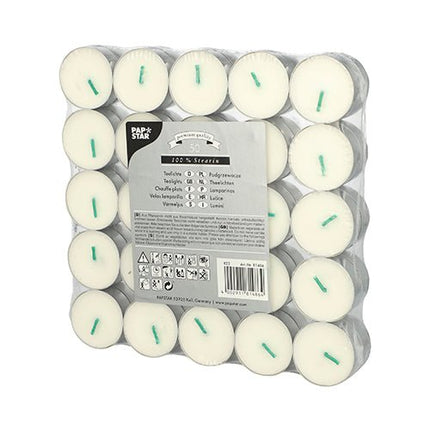 PAPSTAR Teelichte aus 100 % Stearin, Ø 37,2 mm, weiß, 15,5 mm | Packung (50 Stück)