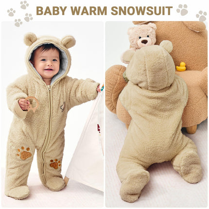 Baby Schneeanzüge Winter Overall mit Kapuze Fleece Strampler Mädchen Jungen Warm Outfits- Gr. 0-3 Monate (59 cm), Gelb