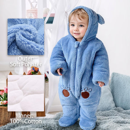 Baby Winter Schneeanzug Baby Strampler, Junge und Mädchen Einteiliger Anzug mit Kapuze, Kleinkind Oberbekleidung Schneeanzug Set Dick und Warm,Blau 3-6 Monate