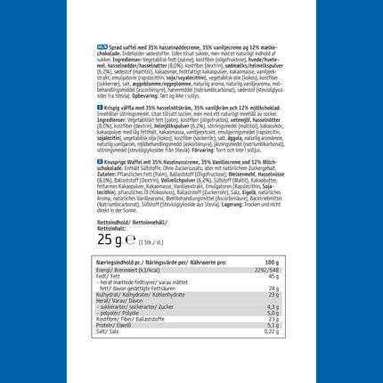 EASIS Knusprige Waffel Sandwich Ohne Zuckerzusatz | Waffelschnitte mit Milchschokolade, Haselnusscreme & Vanillecreme | Kalorienarme Süßigkeiten | Waffel Kekse mit Hohem Ballaststoffgehalt | 3x25g