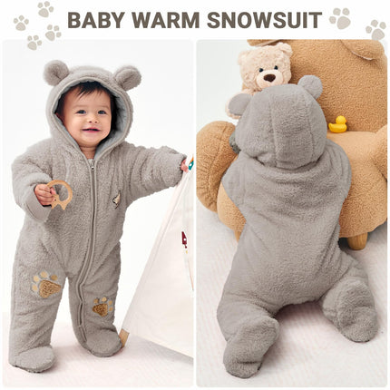 Baby Schneeanzüge Winter Overall mit Kapuze Fleece Strampler Mädchen Jungen Warm Outfits- Gr. 0-3 Monate (59 cm), Gelb