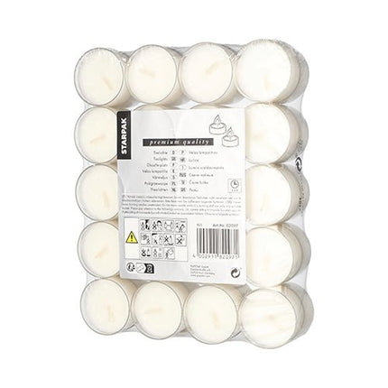 Starpak 40 Teelichte Ø 38 mm · 19 mm weiss in Polycarbonathülle | Schrumpffolie (40 Stück)