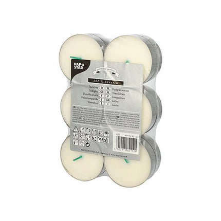 PAPSTAR Maxi-Teelichte Ø 59 mm, 100 % Stearin, weiß, 12er Pack | Schrumpffolie (12 Stück)