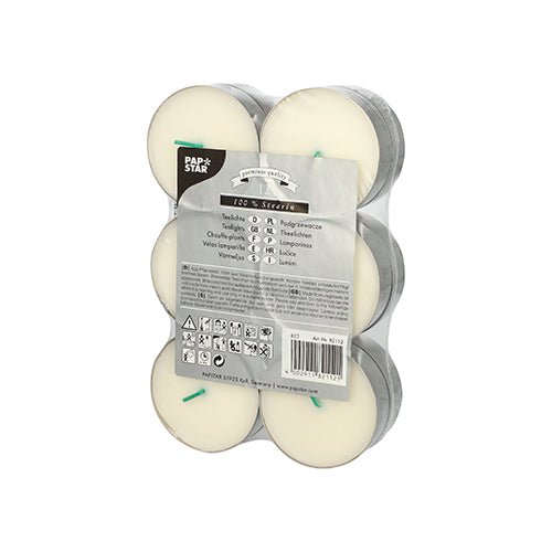 PAPSTAR Maxi-Teelichte Ø 59 mm, 100 % Stearin, weiß, 12er Pack | Schrumpffolie (12 Stück)