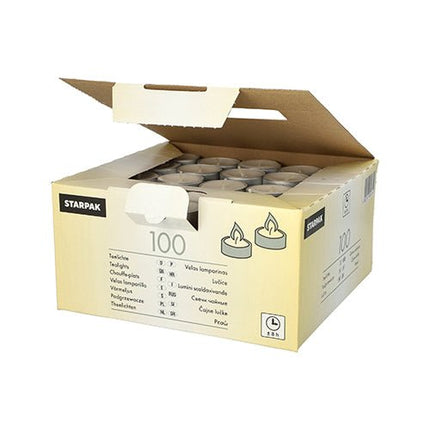 Starpak 100 Teelichter Ø 38 mm · 22 mm weiss · mit langer Brenndauer 8 h | Faltschachtel (100 Stück)