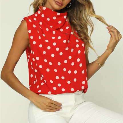 Polka Dot High Neck Sleeveless Blouse In Red