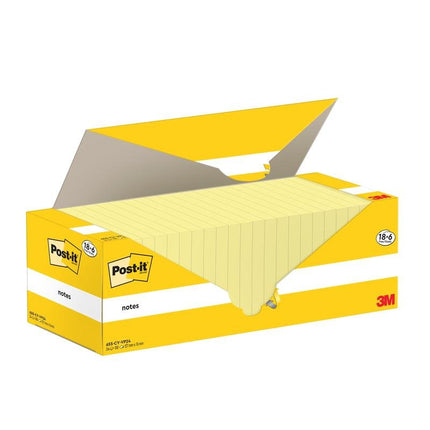 Post-it® Notes, Gelb, 76 mm x 127 mm, 100 Blatt/Block, 18 Blöcke + 6 Gratis/Packung, Kartonverpackung, 100% PEFC, SGSCH-PEFC-COC-110078 | Packung (1 Stück)