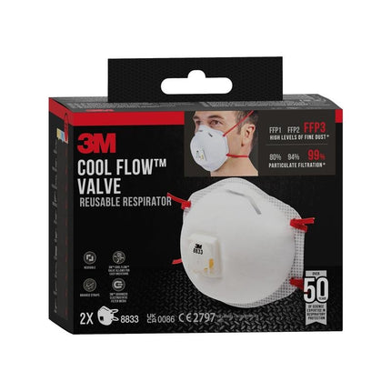 3M™ Cool Flow™ Partikelmaske 8833, FFP3, mit Ventil, 2er-Packung | Packung (1 Stück)