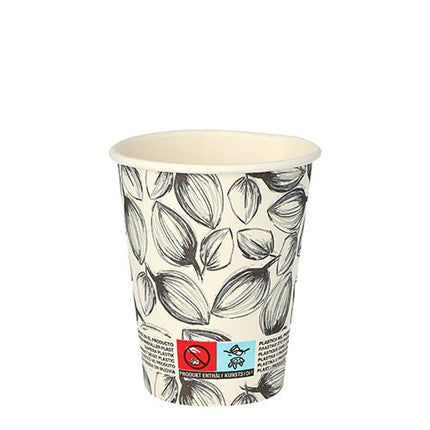 Starpak 40 Trinkbecher, Pappe "To Go" 0,2 l Ø 8 cm · 9,1 cm weiss "Leaves" | Folie (40 Stück)