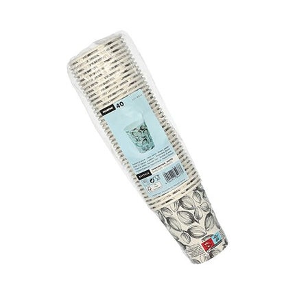 Starpak 40 Trinkbecher, Pappe "To Go" 0,2 l Ø 8 cm · 9,1 cm weiss "Leaves" | Folie (40 Stück)