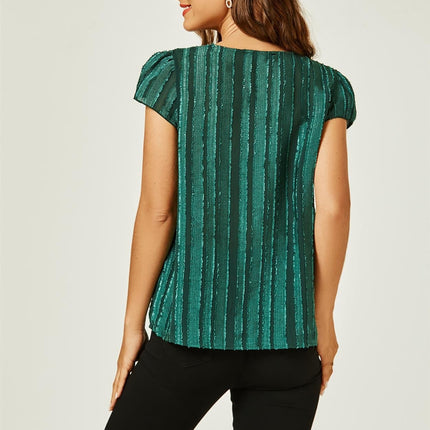 Flocked Tulle Sheer Top In Green