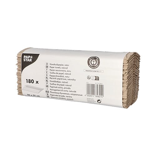 PAPSTAR Handtuchpapier C-Falz, 31x25 cm, natur, 1-lagig | Banderole (180 Blätter)